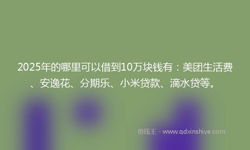2025年的哪里可以借到10万块钱有：美团生活费、安逸花、分期乐、小米贷款、滴水贷等。