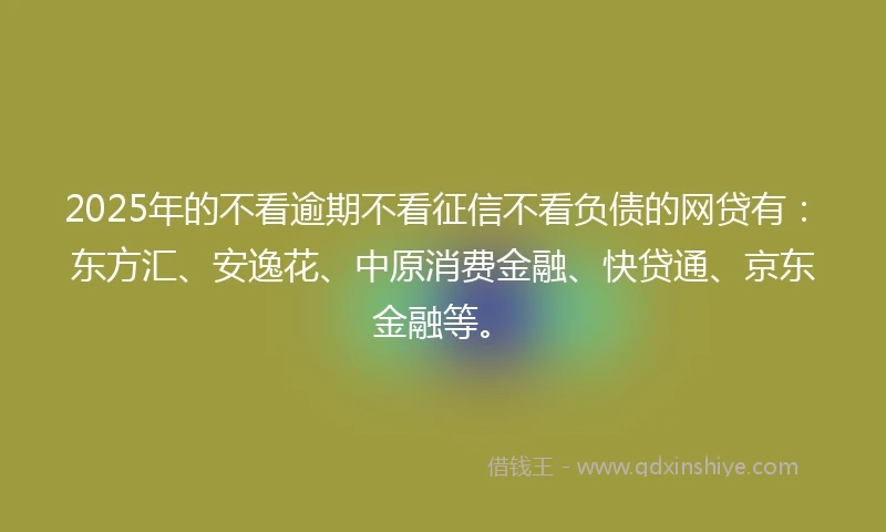 2025年的不看逾期不看征信不看负债的网贷有：东方汇、安逸花、中原消费金融、快贷通、京东金融等。