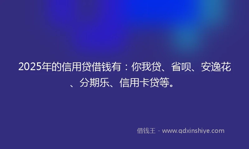 2025年的信用贷借钱有:你我贷、省呗、安逸花、分期乐、信用卡贷等。