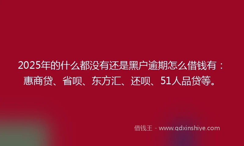 2025年的什么都没有还是黑户逾期怎么借钱有：惠商贷、省呗、东方汇、还呗、51人品贷等。