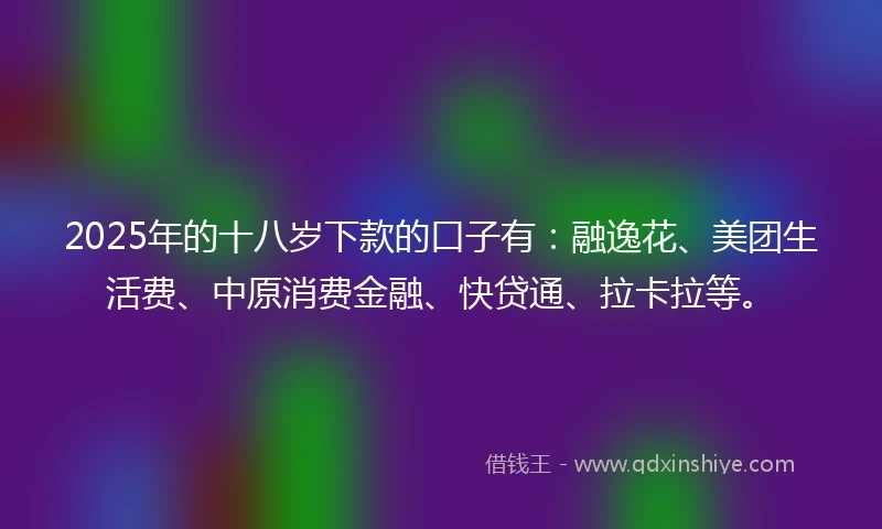 2025年的十八岁下款的口子有：融逸花、美团生活费、中原消费金融、快贷通、拉卡拉等。