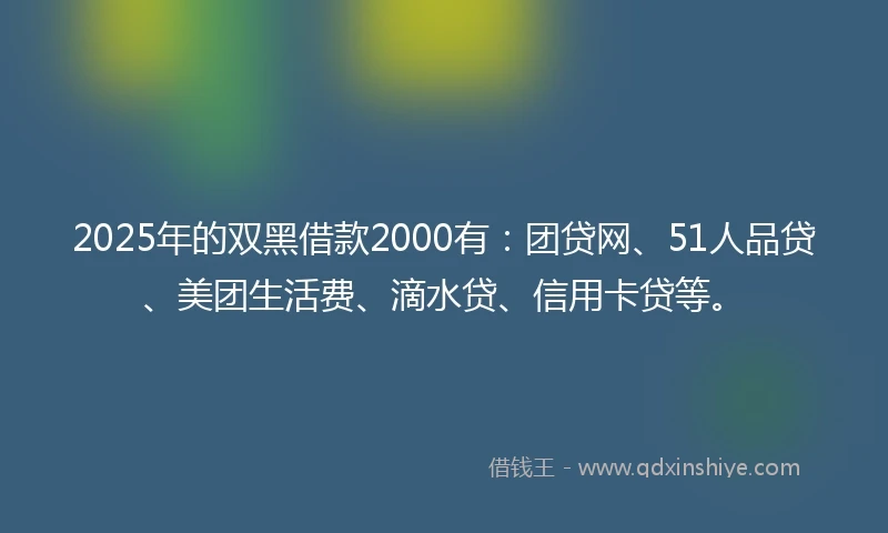 2025年的双黑借款2000有：团贷网、51人品贷、美团生活费、滴水贷、信用卡贷等。