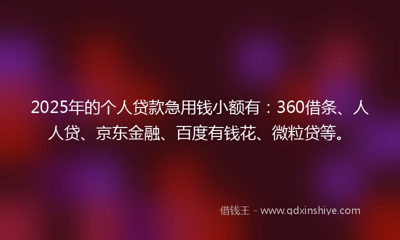 2025年的个人贷款急用钱小额有：360借条、人人贷、京东金融、百度有钱花、微粒贷等。