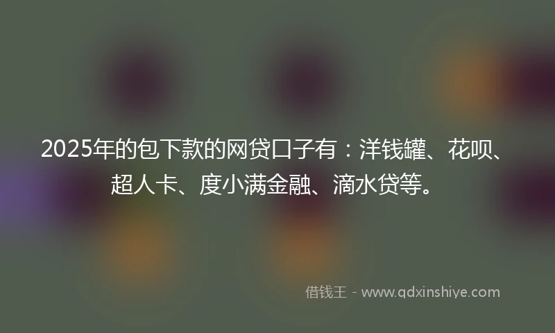 2025年的包下款的网贷口子有：洋钱罐、花呗、超人卡、度小满金融、滴水贷等。