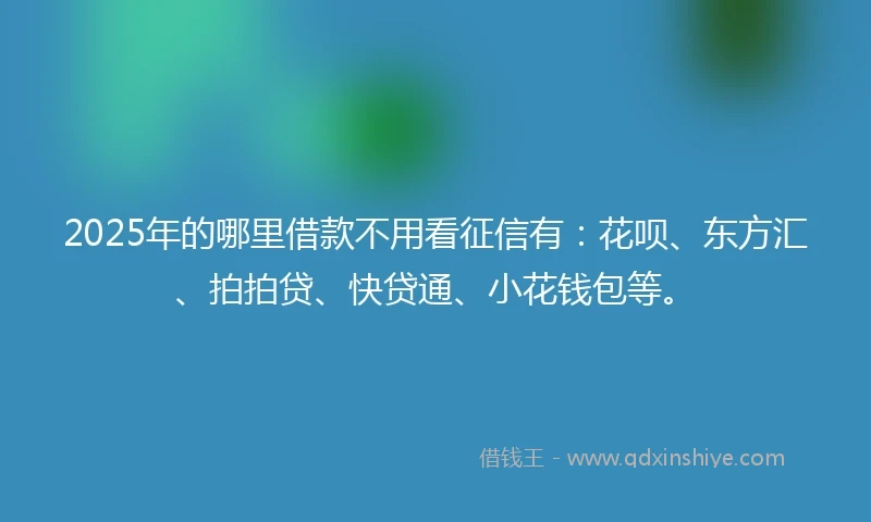 2025年的哪里借款不用看征信有：花呗、东方汇、拍拍贷、快贷通、小花钱包等。