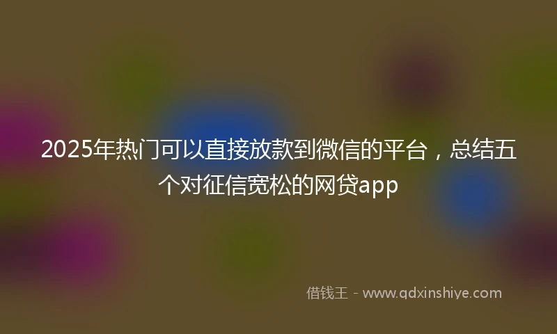2025年热门可以直接放款到微信的平台，总结五个对征信宽松的网贷app