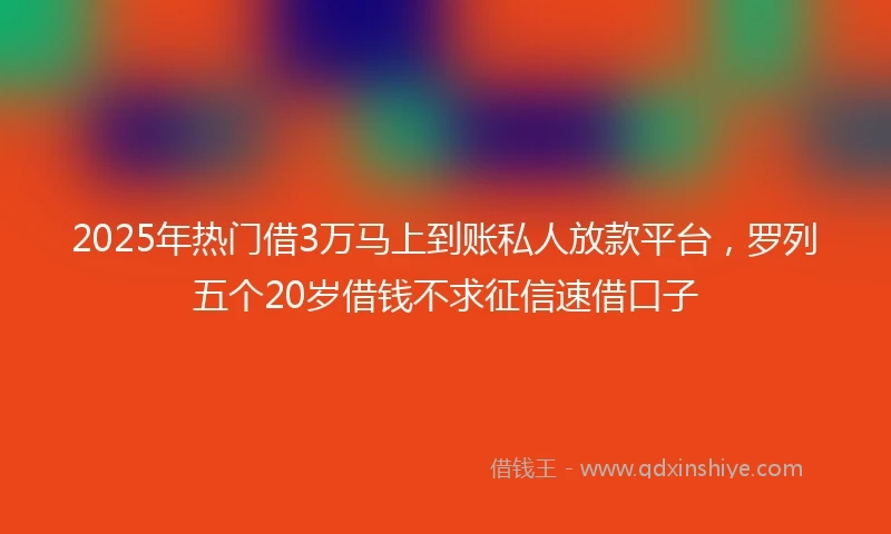 2025年热门借3万马上到账私人放款平台，罗列五个20岁借钱不求征信速借口子