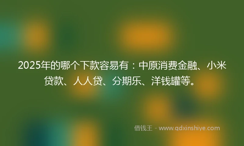 2025年的哪个下款容易有：中原消费金融、小米贷款、人人贷、分期乐、洋钱罐等。