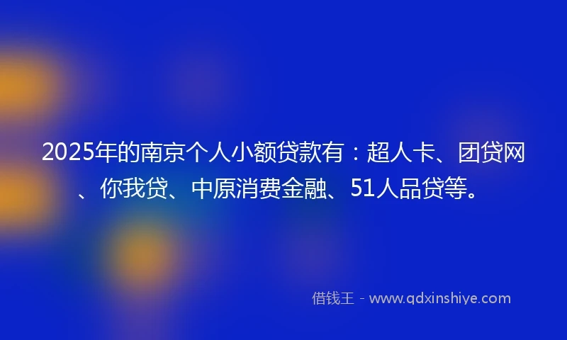 2025年的南京个人小额贷款有：超人卡、团贷网、你我贷、中原消费金融、51人品贷等。