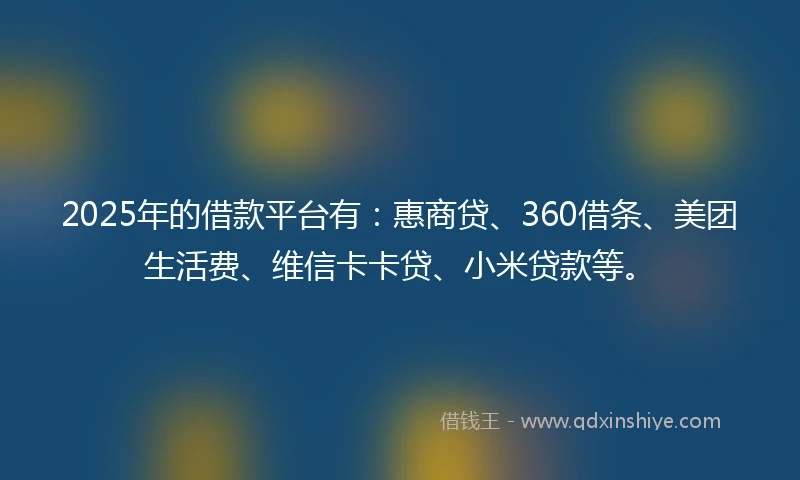 2025年的借款平台有：惠商贷、360借条、美团生活费、维信卡卡贷、小米贷款等。