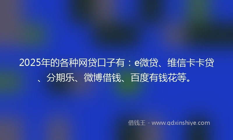 2025年的各种网贷口子有：e微贷、维信卡卡贷、分期乐、微博借钱、百度有钱花等。