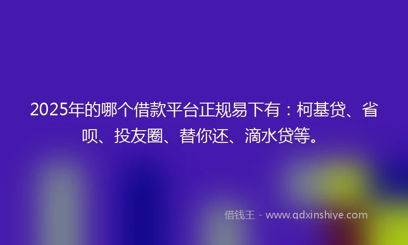 2025年的哪个借款平台正规易下有：柯基贷、省呗、投友圈、替你还、滴水贷等。