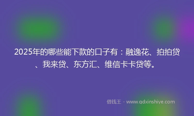 2025年的哪些能下款的口子有：融逸花、拍拍贷、我来贷、东方汇、维信卡卡贷等。