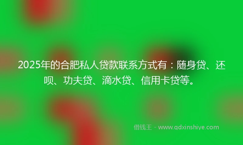 2025年的合肥私人贷款联系方式有：随身贷、还呗、功夫贷、滴水贷、信用卡贷等。