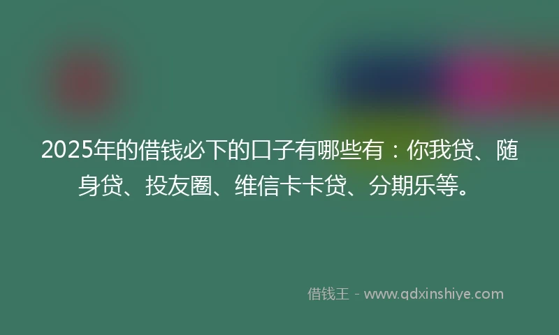 2025年的借钱必下的口子有哪些有：你我贷、随身贷、投友圈、维信卡卡贷、分期乐等。