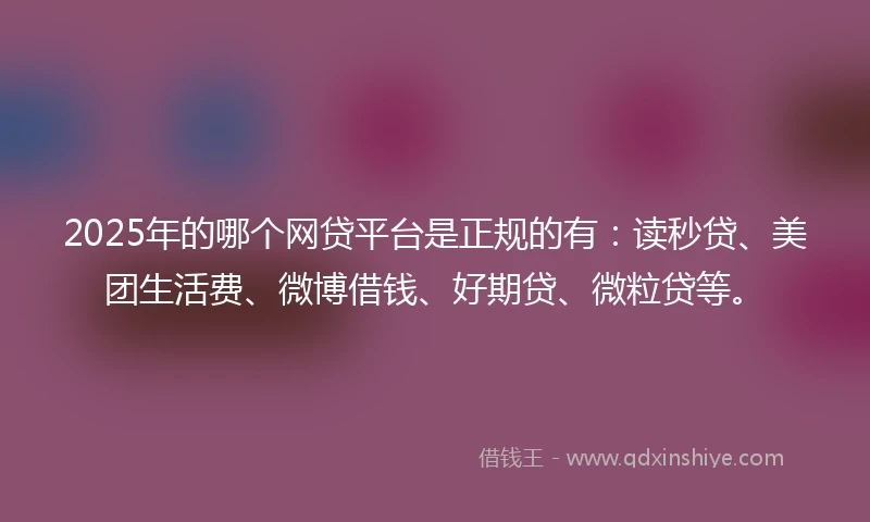 2025年的哪个网贷平台是正规的有：读秒贷、美团生活费、微博借钱、好期贷、微粒贷等。