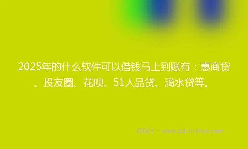 2025年的什么软件可以借钱马上到账有：惠商贷、投友圈、花呗、51人品贷、滴水贷等。