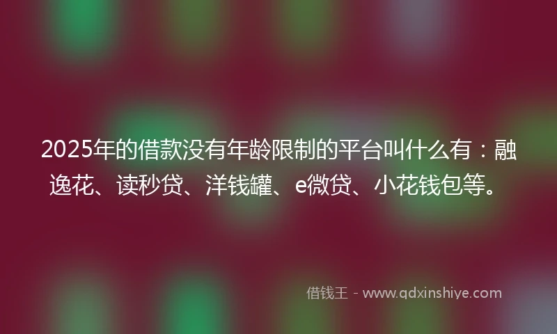 2025年的借款没有年龄限制的平台叫什么有：融逸花、读秒贷、洋钱罐、e微贷、小花钱包等。