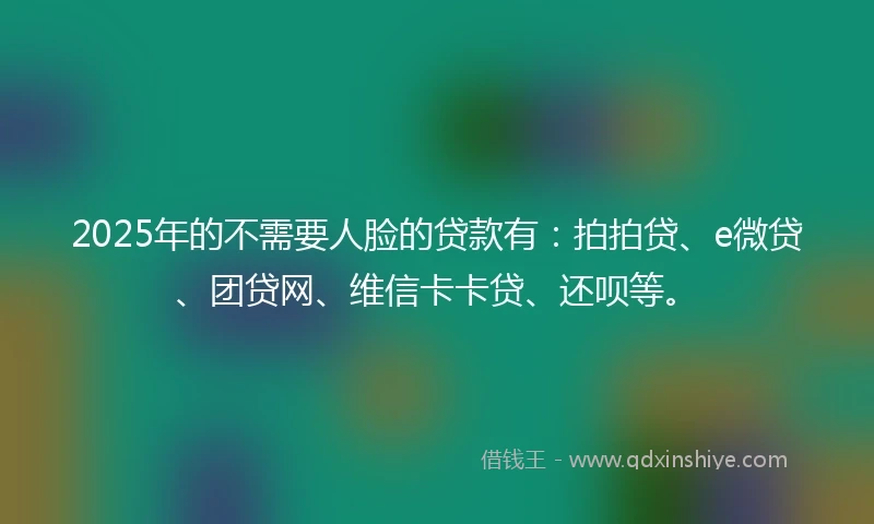2025年的不需要人脸的贷款有：拍拍贷、e微贷、团贷网、维信卡卡贷、还呗等。