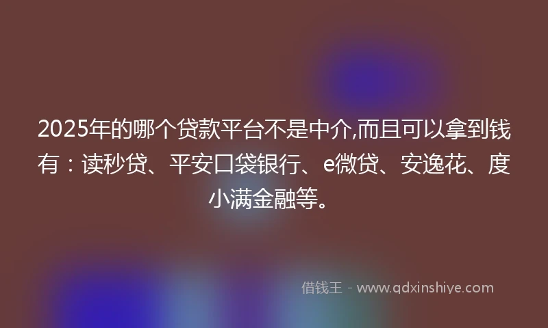 2025年的哪个贷款平台不是中介,而且可以拿到钱有:读秒贷、平安口袋银行、e微贷、安逸花、度小满金融等。