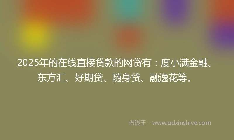 2025年的在线直接贷款的网贷有：度小满金融、东方汇、好期贷、随身贷、融逸花等。