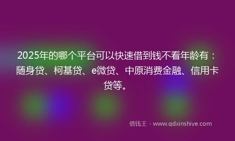 2025年的哪个平台可以快速借到钱不看年龄有：随身贷、柯基贷、e微贷、中原消费金融、信用卡贷等。