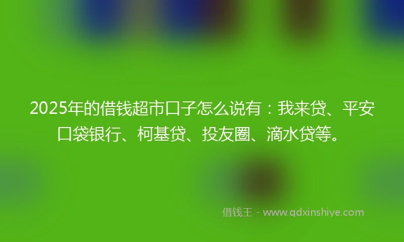 2025年的借钱超市口子怎么说有：我来贷、平安口袋银行、柯基贷、投友圈、滴水贷等。