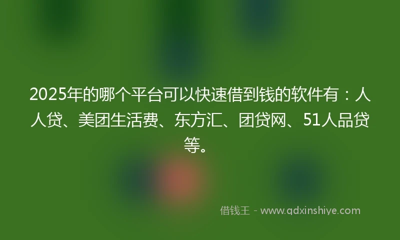 2025年的哪个平台可以快速借到钱的软件有：人人贷、美团生活费、东方汇、团贷网、51人品贷等。