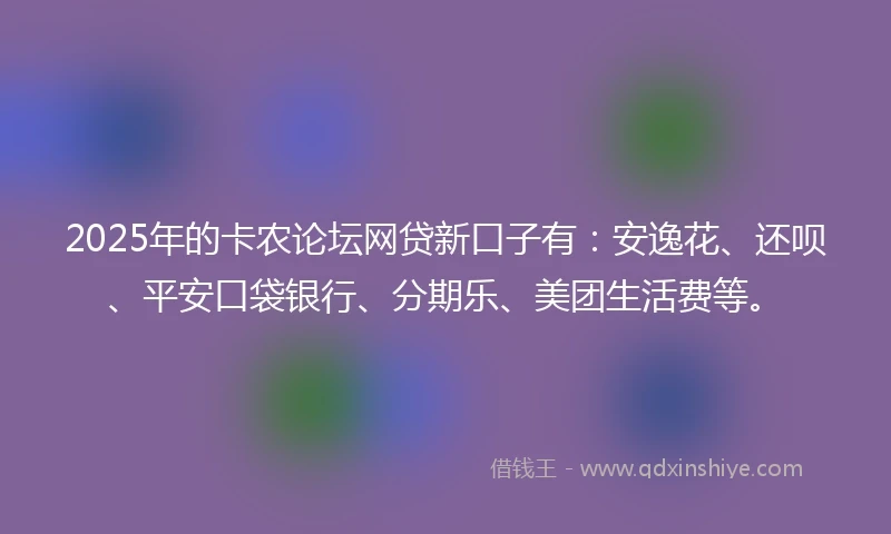 2025年的卡农论坛网贷新口子有：安逸花、还呗、平安口袋银行、分期乐、美团生活费等。