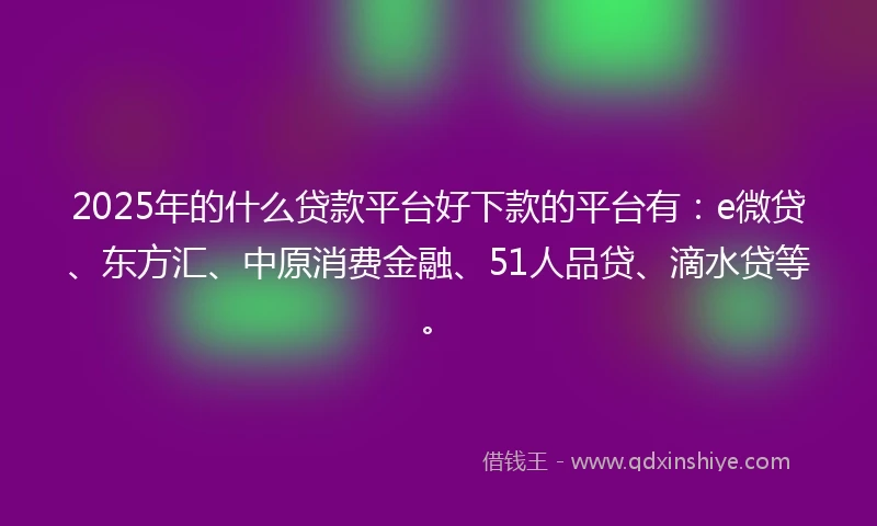 2025年的什么贷款平台好下款的平台有：e微贷、东方汇、中原消费金融、51人品贷、滴水贷等。