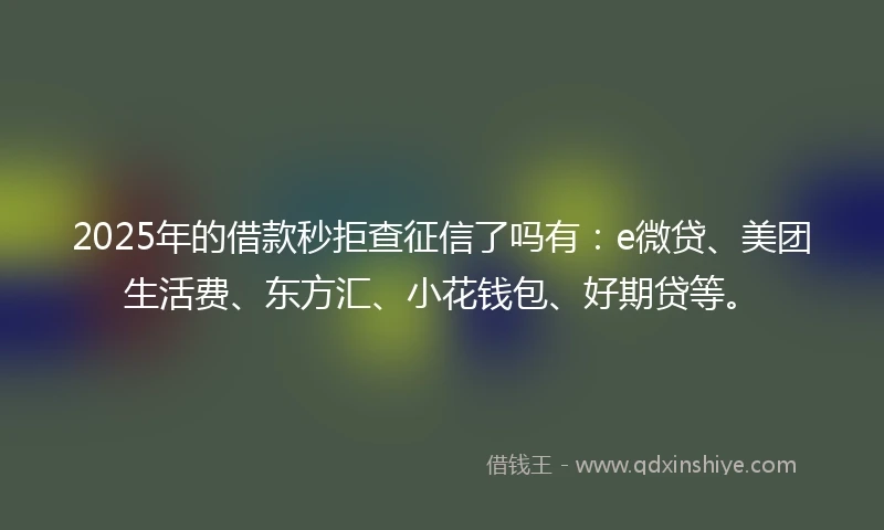 2025年的借款秒拒查征信了吗有：e微贷、美团生活费、东方汇、小花钱包、好期贷等。