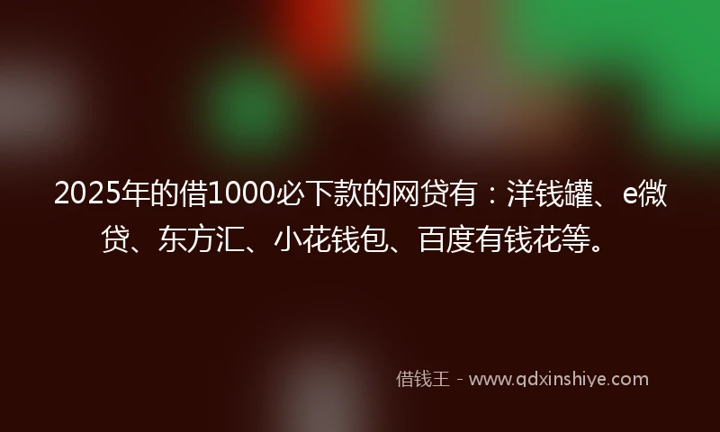 2025年的借1000必下款的网贷有：洋钱罐、e微贷、东方汇、小花钱包、百度有钱花等。