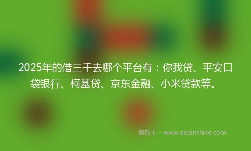 2025年的借三千去哪个平台有：你我贷、平安口袋银行、柯基贷、京东金融、小米贷款等。
