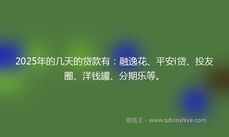 2025年的几天的贷款有：融逸花、平安i贷、投友圈、洋钱罐、分期乐等。