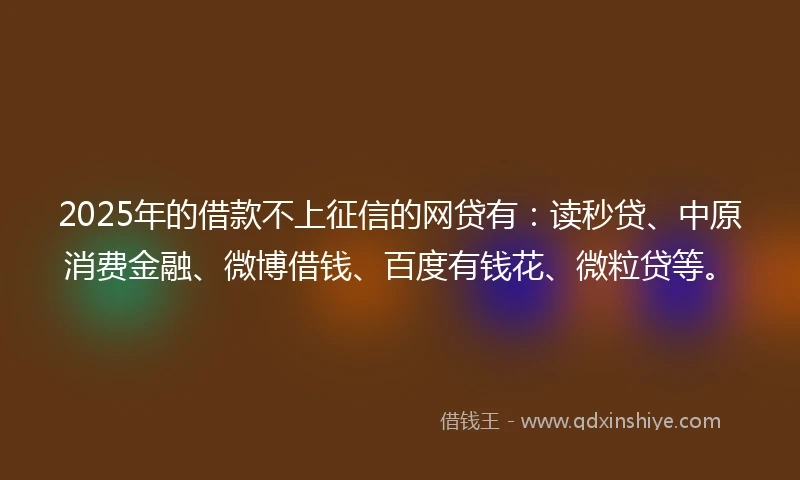 2025年的借款不上征信的网贷有：读秒贷、中原消费金融、微博借钱、百度有钱花、微粒贷等。