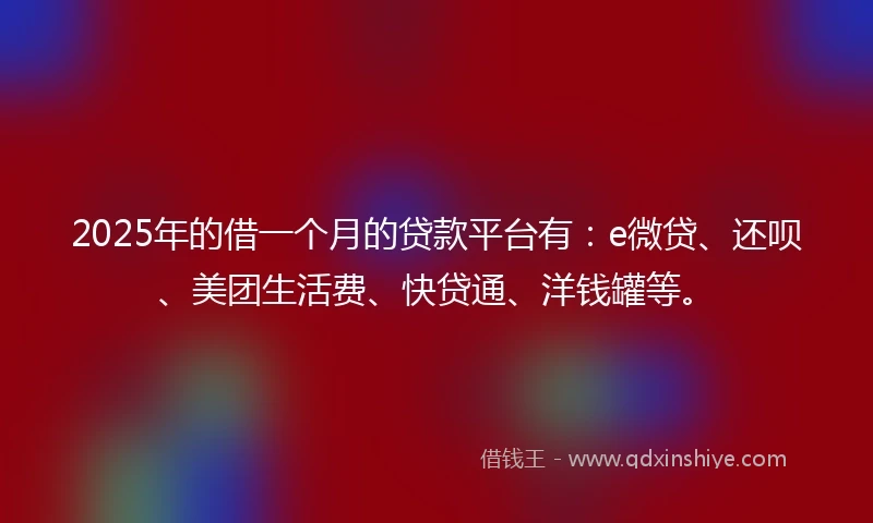 2025年的借一个月的贷款平台有：e微贷、还呗、美团生活费、快贷通、洋钱罐等。