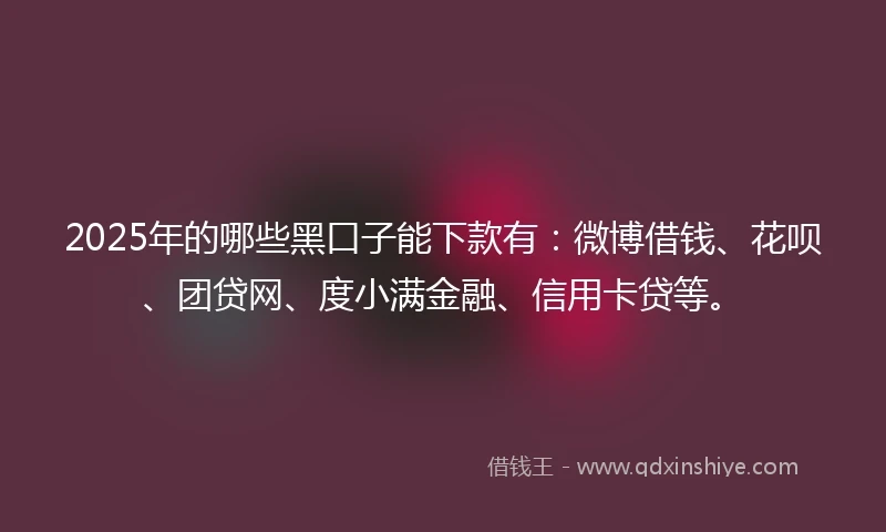 2025年的哪些黑口子能下款有：微博借钱、花呗、团贷网、度小满金融、信用卡贷等。