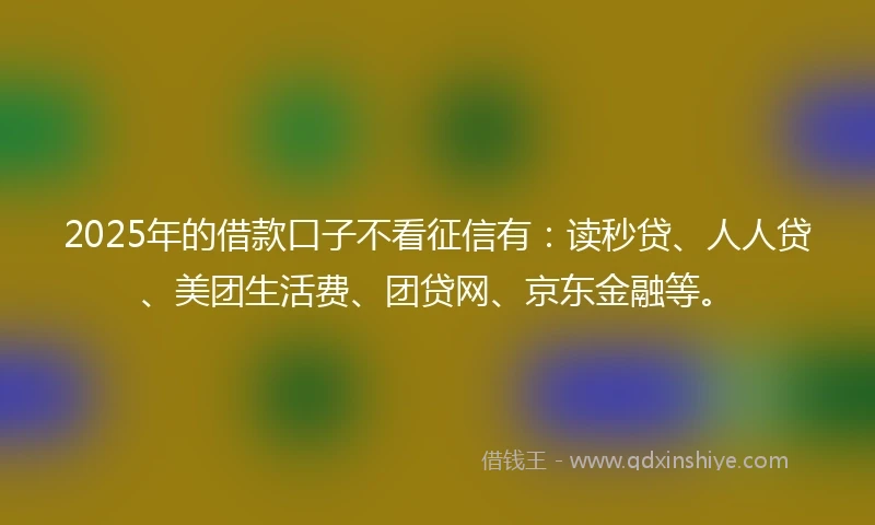 2025年的借款口子不看征信有：读秒贷、人人贷、美团生活费、团贷网、京东金融等。