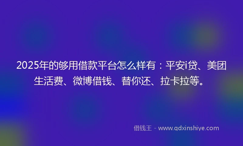 2025年的够用借款平台怎么样有：平安i贷、美团生活费、微博借钱、替你还、拉卡拉等。