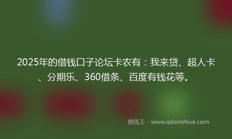2025年的借钱口子论坛卡农有：我来贷、超人卡、分期乐、360借条、百度有钱花等。