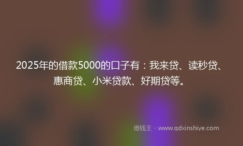 2025年的借款5000的口子有:我来贷、读秒贷、惠商贷、小米贷款、好期贷等。