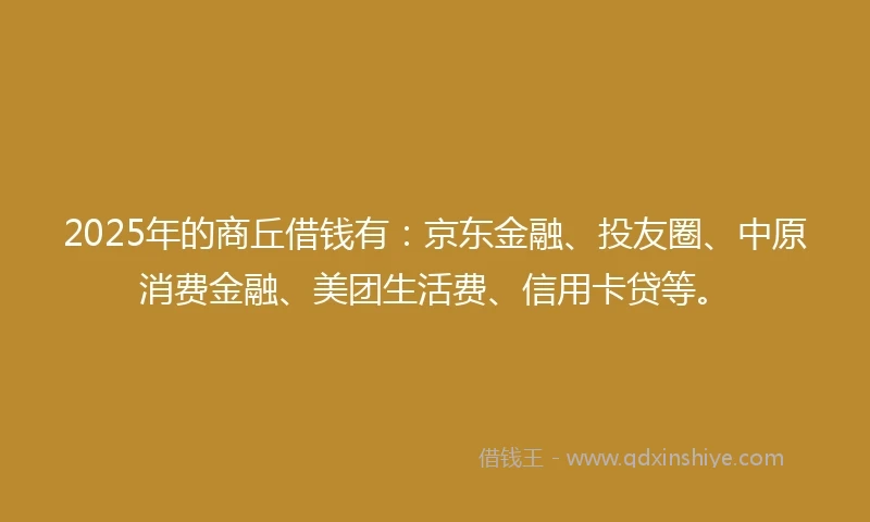 2025年的商丘借钱有：京东金融、投友圈、中原消费金融、美团生活费、信用卡贷等。