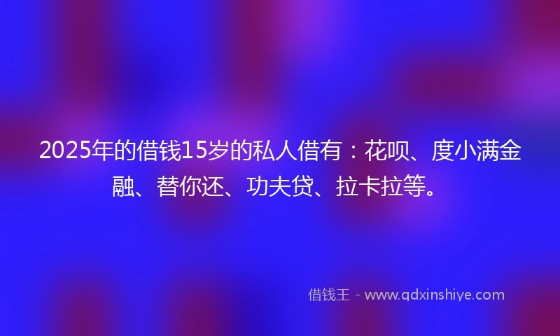 2025年的借钱15岁的私人借有：花呗、度小满金融、替你还、功夫贷、拉卡拉等。
