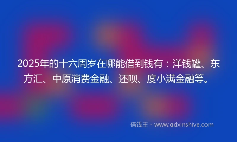 2025年的十六周岁在哪能借到钱有：洋钱罐、东方汇、中原消费金融、还呗、度小满金融等。