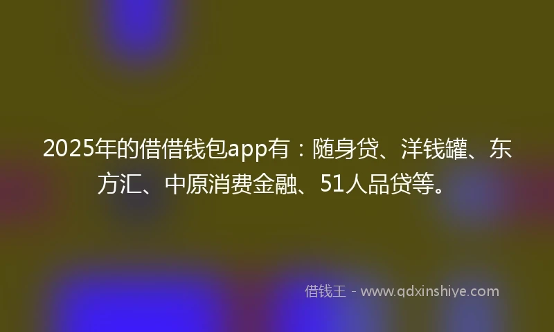 2025年的借借钱包app有：随身贷、洋钱罐、东方汇、中原消费金融、51人品贷等。