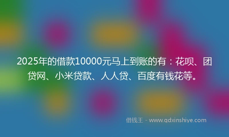 2025年的借款10000元马上到账的有:花呗、团贷网、小米贷款、人人贷、百度有钱花等。