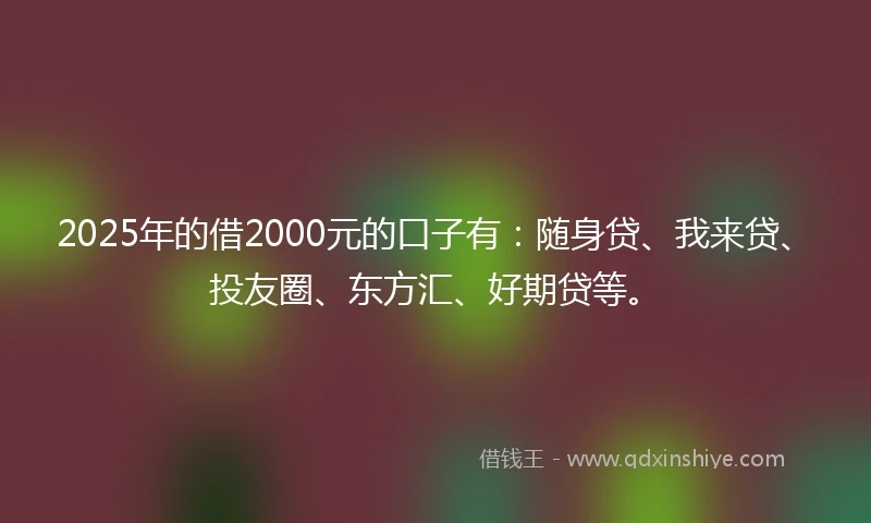 2025年的借2000元的口子有:随身贷、我来贷、投友圈、东方汇、好期贷等。