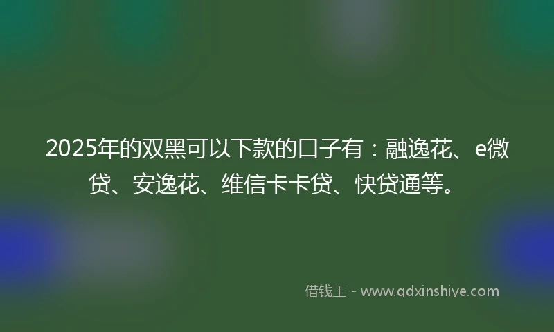 2025年的双黑可以下款的口子有：融逸花、e微贷、安逸花、维信卡卡贷、快贷通等。