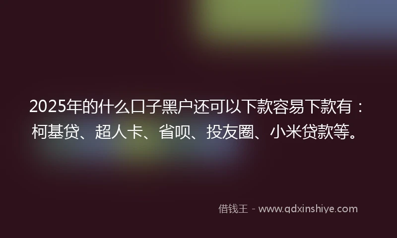 2025年的什么口子黑户还可以下款容易下款有：柯基贷、超人卡、省呗、投友圈、小米贷款等。