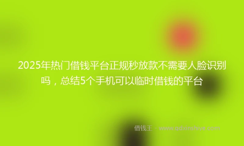 2025年热门借钱平台正规秒放款不需要人脸识别吗，总结5个手机可以临时借钱的平台